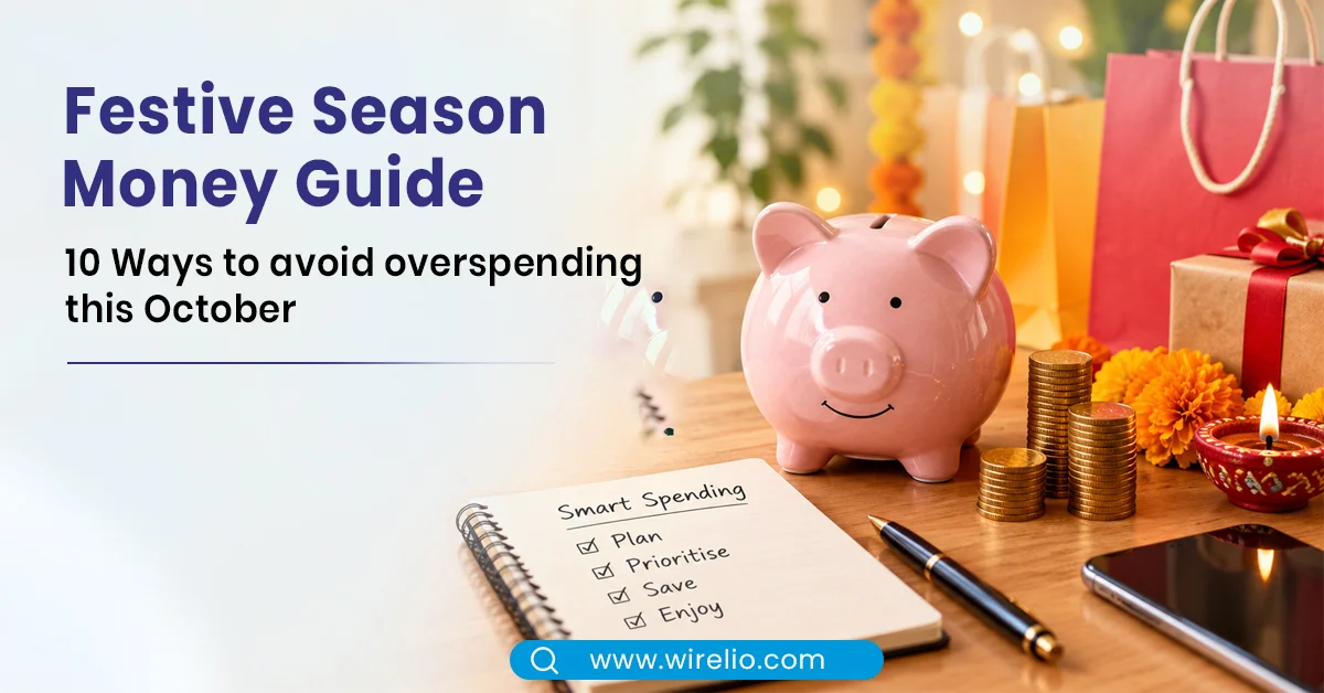 Festive season money guide illustration showing budgeting tips for October shopping