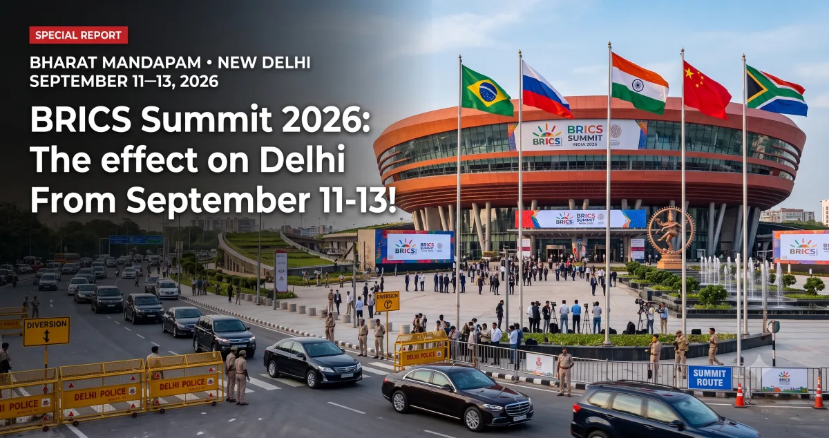 BRICS Summit 2026 venue Bharat Mandapam decorated for international dignitaries in New Delhi