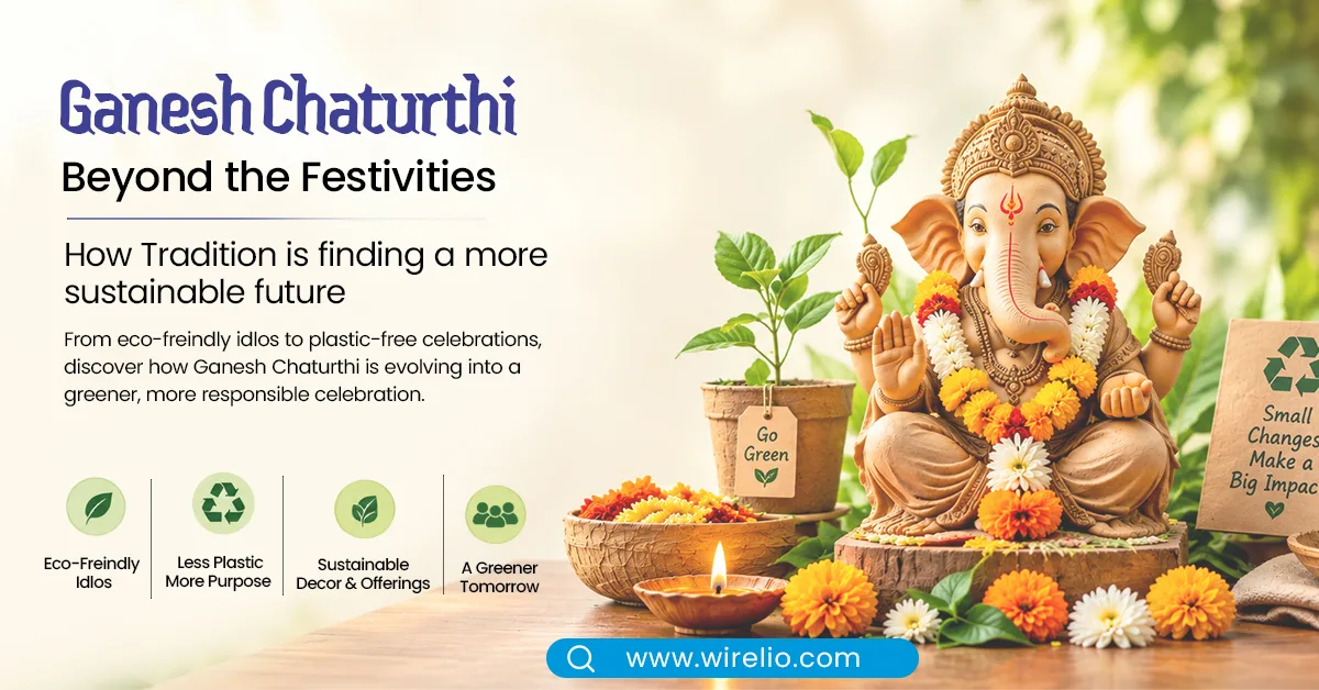 Eco friendly natural clay Ganesh idol with sustainable decorations for Ganesh Chaturthi