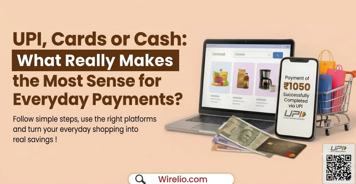 UPI app payment QR code scan alongside credit card and cash for everyday payments in India