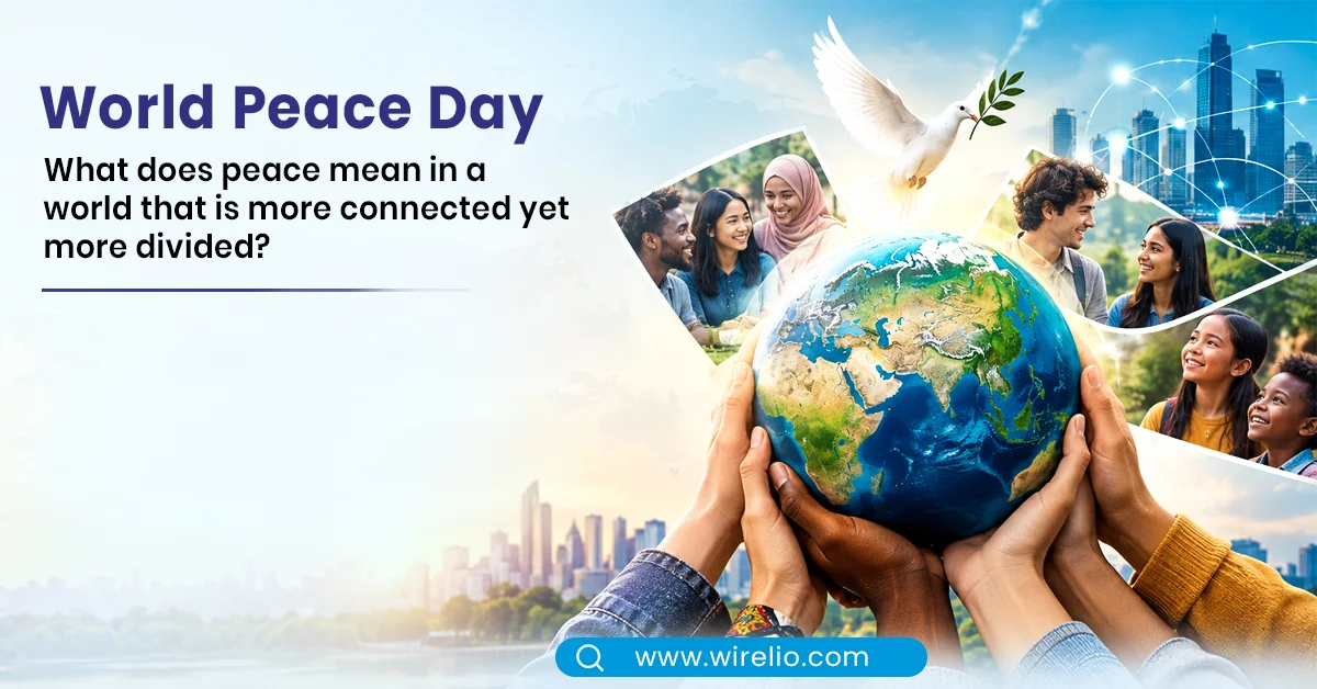 World Peace Day illustration highlighting global digital connectivity and peacebuilding