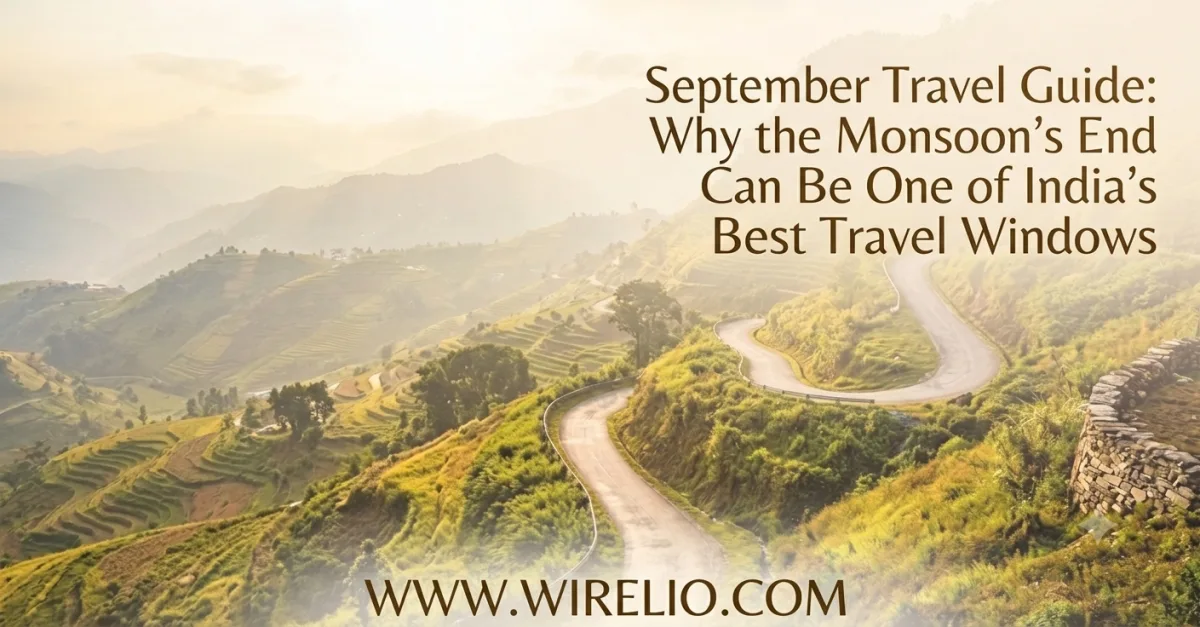 Scenic lush green travel destination in India during September monsoon end shoulder season